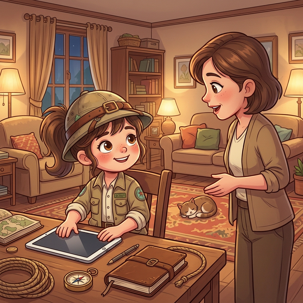 A parent and child talking together at home