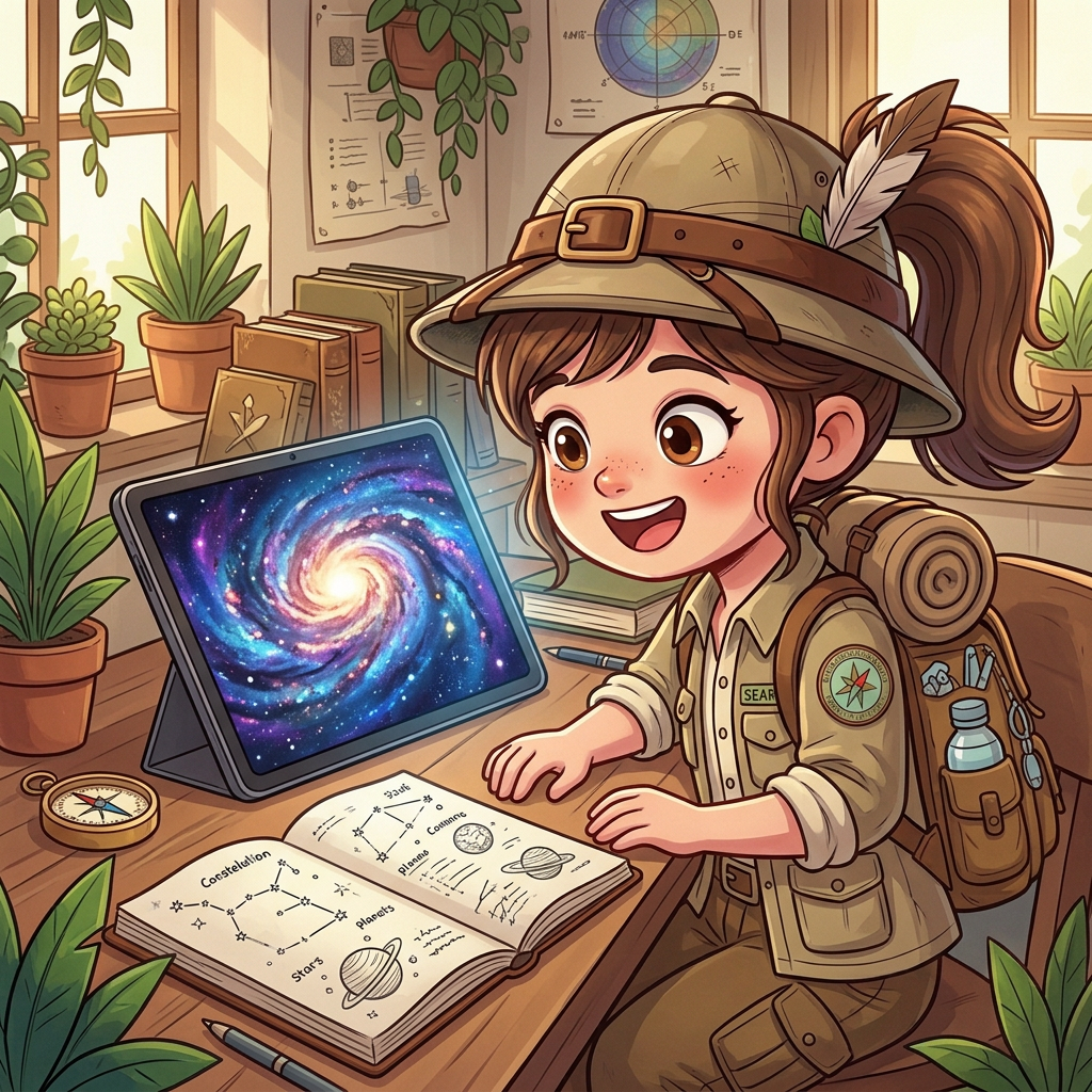 A child exploring and learning, surrounded by books